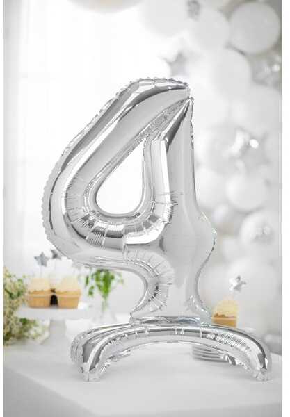 PartyDeco Pastatomas sidabrinis balionas Skaičius, 70cm, Skaičius: 4