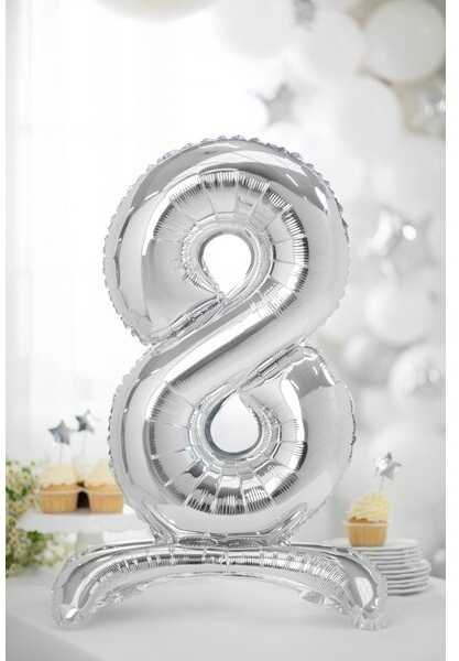 PartyDeco Pastatomas sidabrinis balionas Skaičius, 70cm, Skaičius: 8