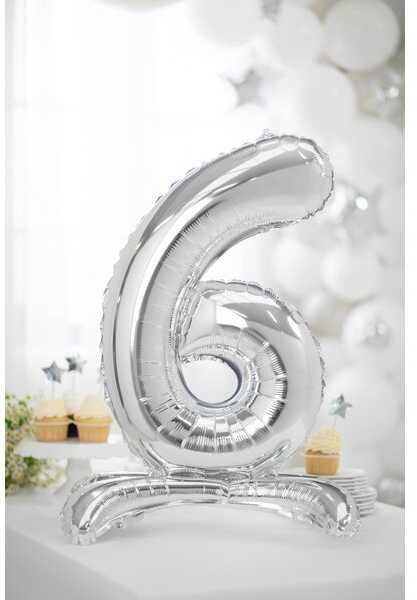 PartyDeco Pastatomas sidabrinis balionas Skaičius, 70cm, Skaičius: 6