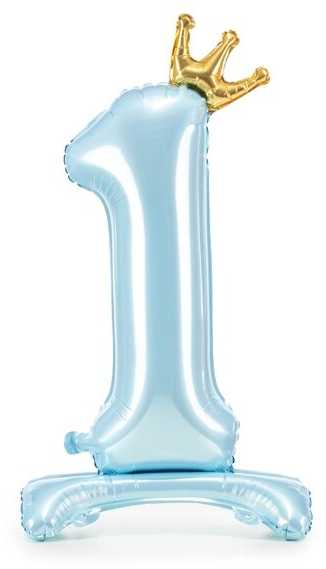 PartyDeco Pastatomas žydras balionas Skaičius su karūna, 84cm, Skaičius: 1