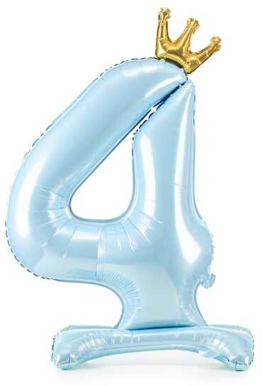 PartyDeco Pastatomas žydras balionas Skaičius su karūna, 84cm, Skaičius: 4