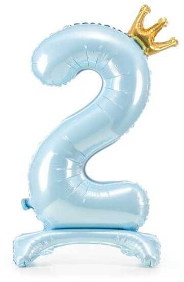 PartyDeco Pastatomas žydras balionas Skaičius su karūna, 84cm, Skaičius: 2