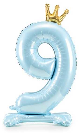 PartyDeco Pastatomas žydras balionas Skaičius su karūna, 84cm, Skaičius: 9