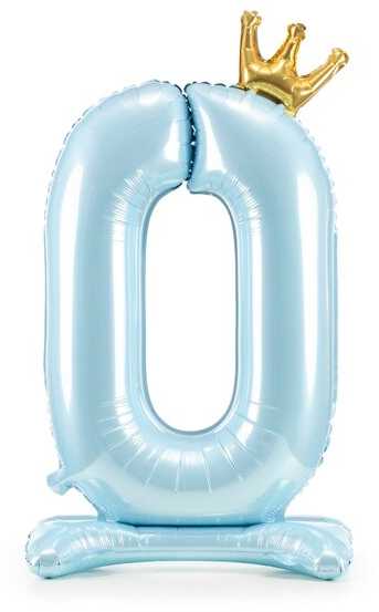 PartyDeco Pastatomas žydras balionas Skaičius su karūna, 84cm, Skaičius: 0