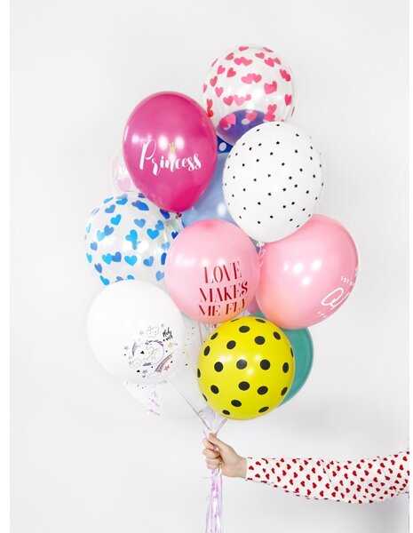PartyDeco Permatomi balionai su raudonomis širdelėmis 6 vnt