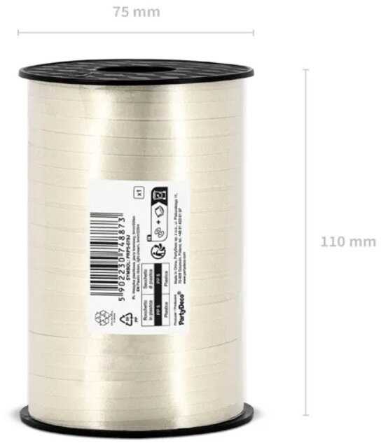 Party Deco PartyDeco Plastikinė juostelė, kreminė, 5 mm/225 m, 1 vnt