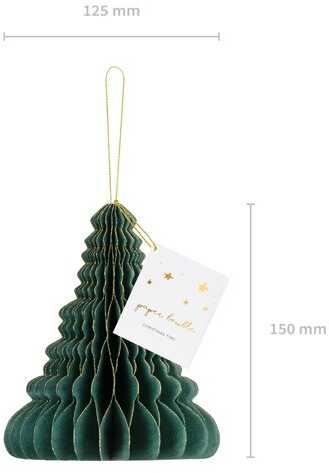 PartyDeco Popierinė dekoracija žalia Kalėdinė eglutė, 15cm