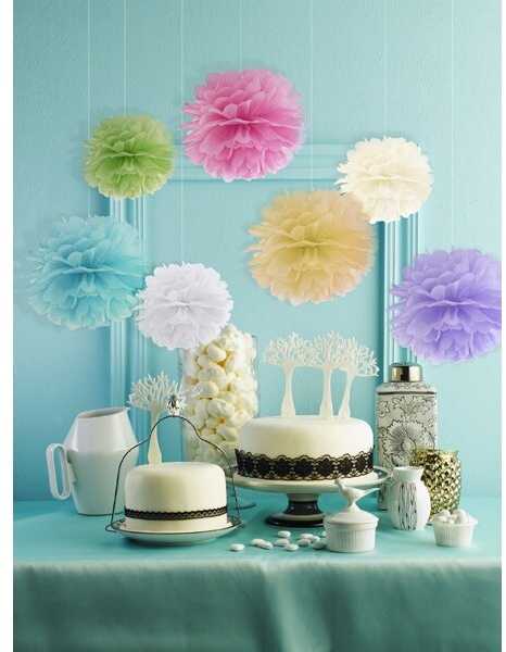 PartyDeco Popierinis Pom-Poms, 25cm, Spalva: Balta