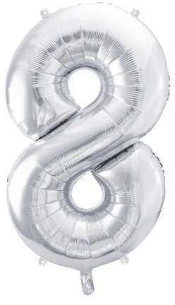 PartyDeco Sidabrinis balionas Skaičius, 86cm, Skaičius: 8