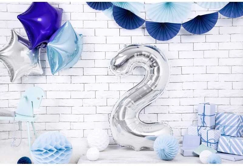 PartyDeco Sidabrinis balionas Skaičius, 86cm, Skaičius: 8