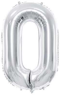 PartyDeco Sidabrinis balionas Skaičius, 86cm, Skaičius: 0