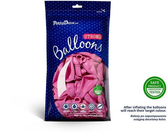 PartyDeco Stiprūs balionai Fuksijos spalvos 30 cm, 50vnt