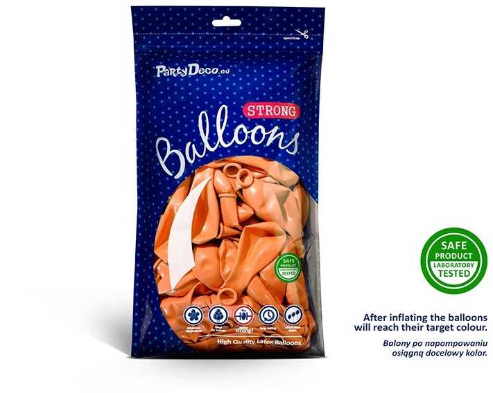 PartyDeco Stiprūs balionai Mandarinų oranžinė, blizgūs 30 cm, 50vnt