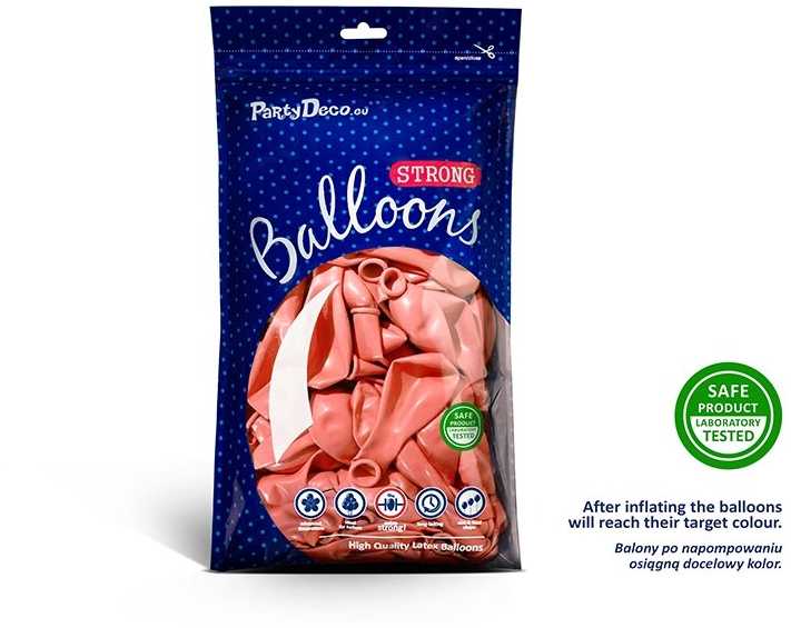 PartyDeco Stiprūs balionai Rožinio aukso spalvos, blizgūs 30 cm, 50vnt