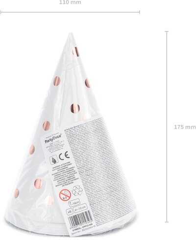 PartyDeco Šventinės kepurėlės Baltos su taškeliais 6vnt
