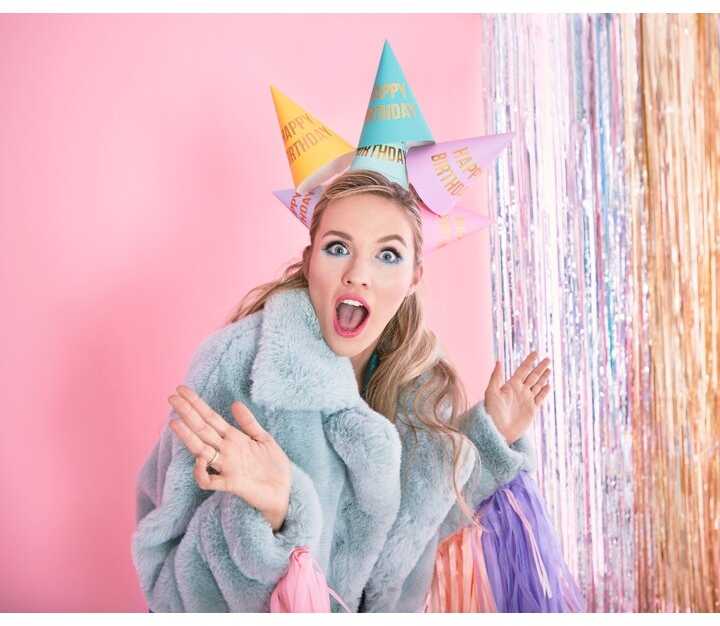 PartyDeco Šventinės kepurėlės Happy Birthday, 6vnt