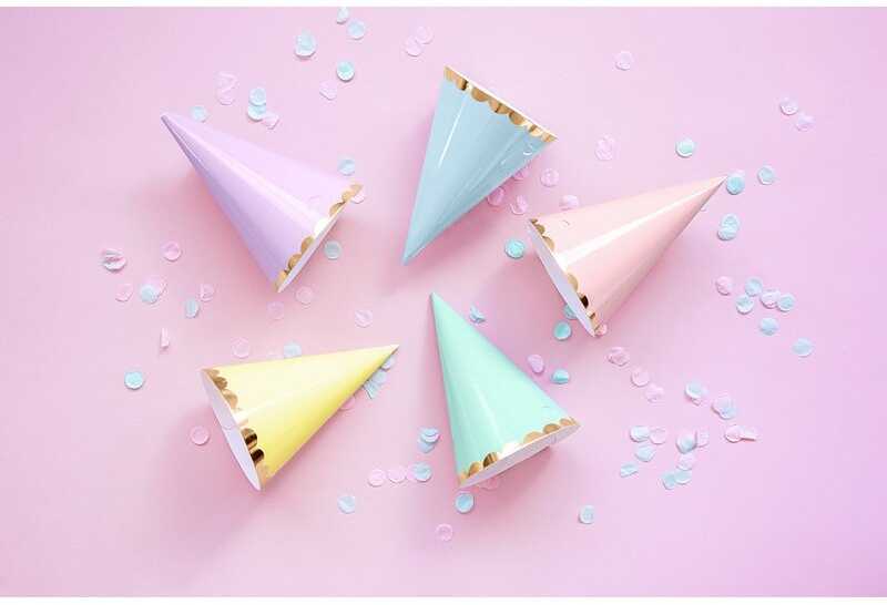 PartyDeco Šventinės kepurėlės "Pastelė" 6vnt