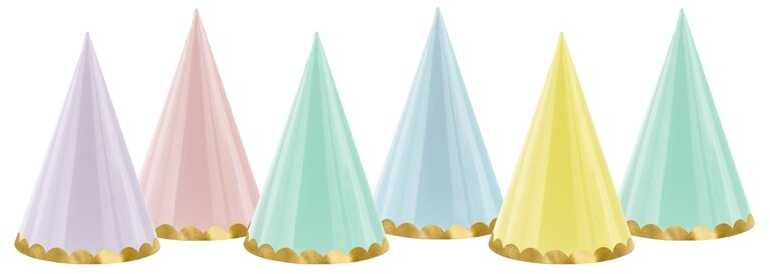 PartyDeco Šventinės kepurėlės "Pastelė" 6vnt