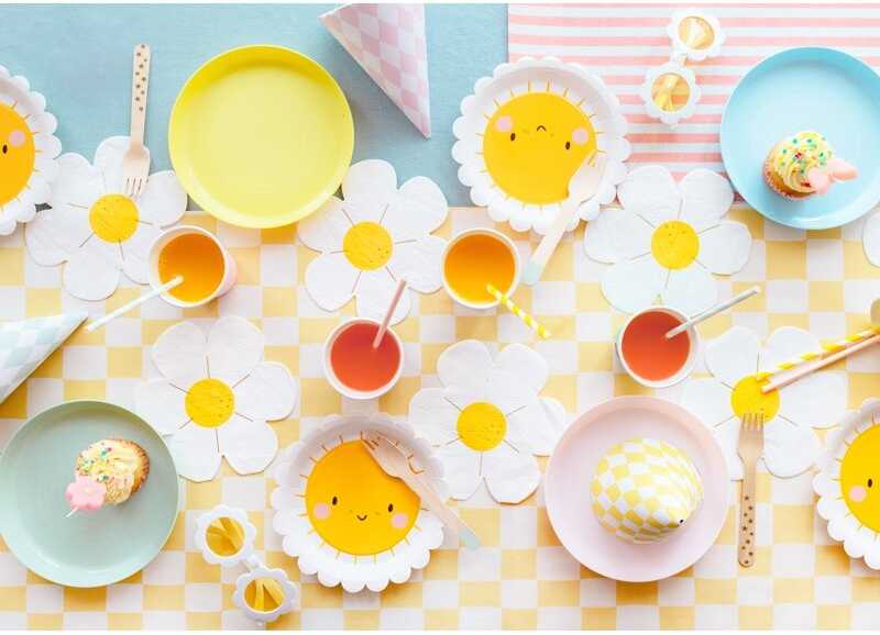 PartyDeco Šventinės kepurėlės "Pasteliniai kvadratukai" 6vnt