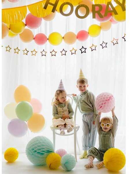 PartyDeco Šventinės kepurėlės "Pasteliniai kvadratukai" 6vnt