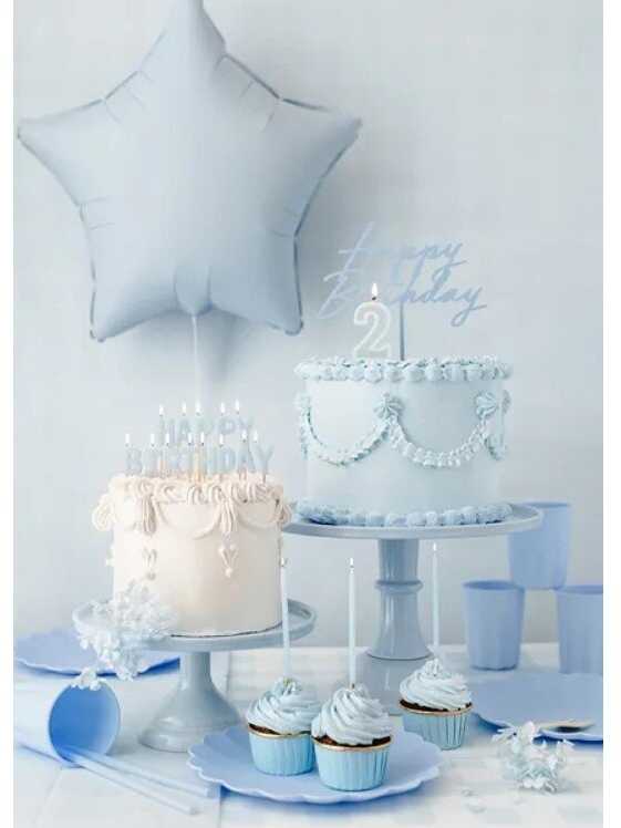 Dėlionė PartyDeco Torto papuošimas Happy Birthday, melsvas