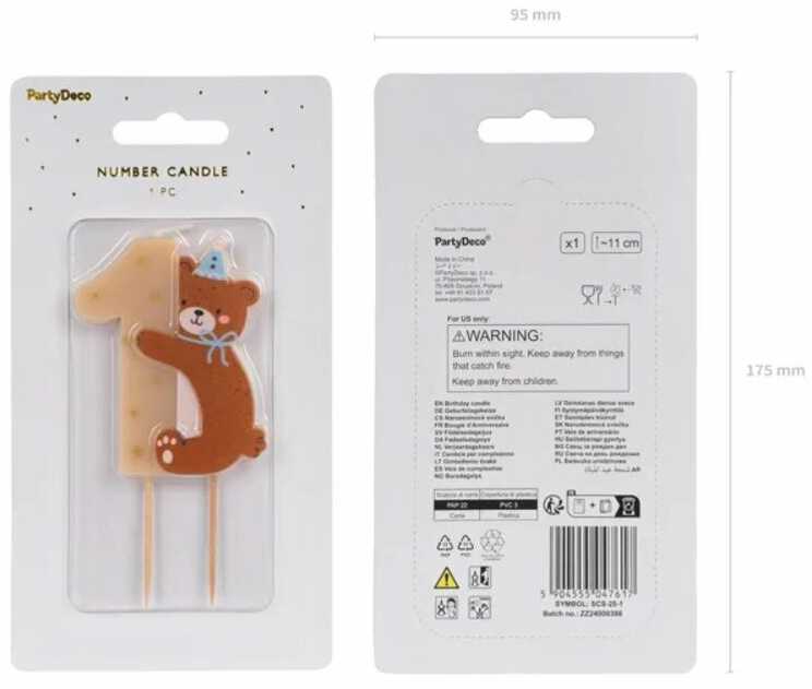 PartyDeco Torto žvakutė Meškutis vienetas 7 cm
