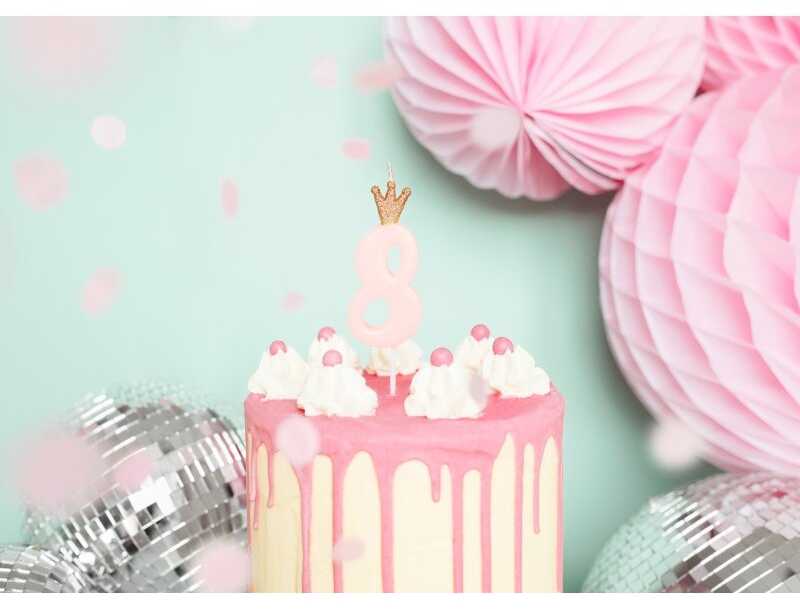 PartyDeco Žvakutė Skaičius su karūna, rausva 9,5cm, Skaičius: 7