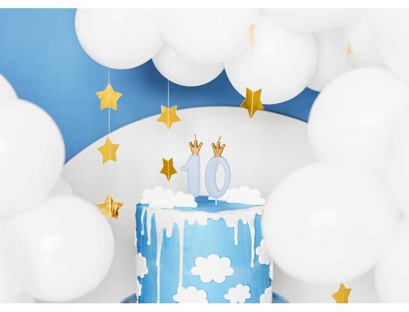 PartyDeco Žvakutė Skaičius su karūna, žydra 9,5cm, Skaičius: 2