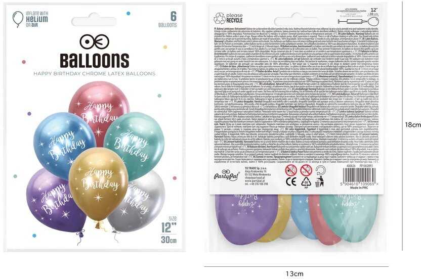 Balionų rinkinys Happy birthday, blizgantys 6vnt