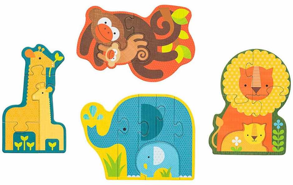 Petit Collage Edukacinė dėlionė Safari gyvūnėliai su vaikučiais