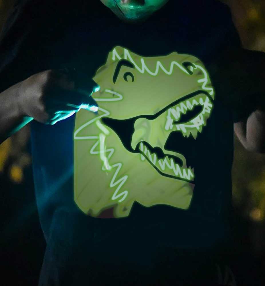 Splat Planet šviečiantys tamsoje marškinėliai, Dinozauras, Dydis: 12 - 13 metai