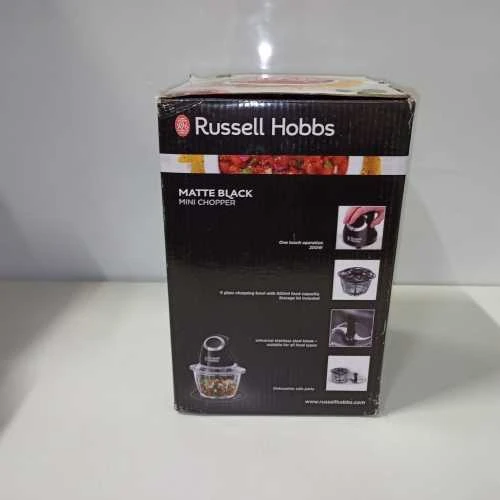 Ecost prekė po grąžinimo Russell Hobbs Mini Electric Chopper [Glass Jar incl. Storage Lid] Matt Blac (Atnaujinta)