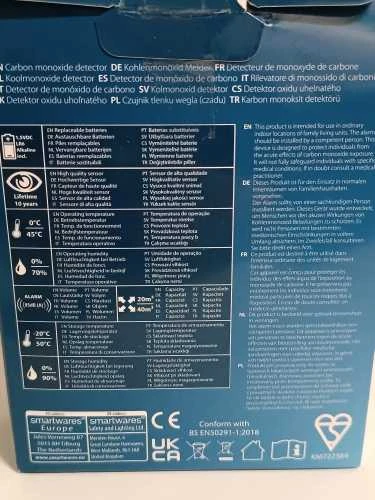 Ecost prekė po grąžinimo Smartwares FGA-13041 Kohlenmonoxid-Melder, 10 Jahre Sensor, mit Ekranas und (Atnaujinta)