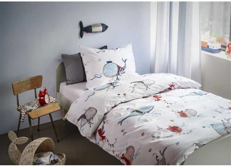 Beddinghouse Vaikiškas patalynės komplektas Whaletastic Mėlyna Pagalvės matmenys - 50x70 cm, Antklodės matmenys - 140x200 cm