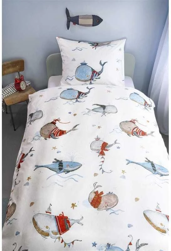 Beddinghouse Vaikiškas patalynės komplektas Whaletastic Mėlyna Pagalvės matmenys - 50x70 cm, Antklodės matmenys - 140x200 cm