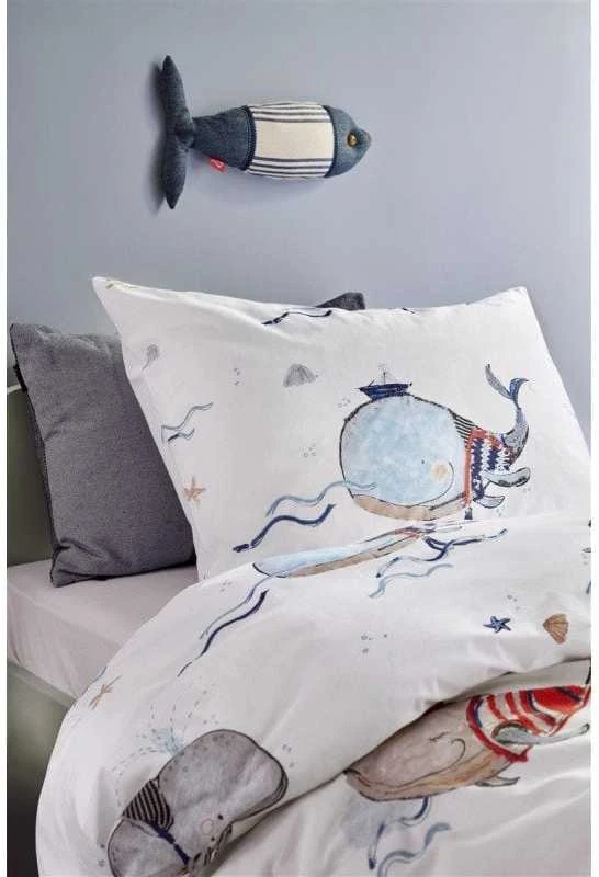 Beddinghouse Vaikiškas patalynės komplektas Whaletastic Mėlyna Pagalvės matmenys - 50x70 cm, Antklodės matmenys - 140x200 cm