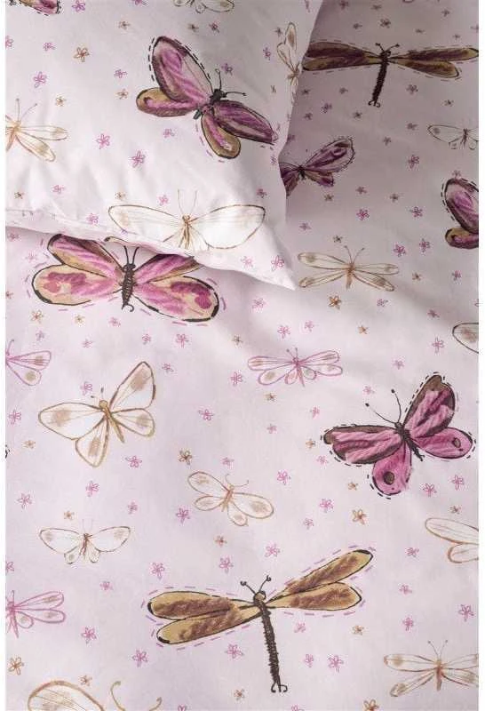 Beddinghouse Vaikiškas patalynės komplektas Butterfly Away Rožinė Pagalvės matmenys - 50x70 cm, Antklodės matmenys - 140x200 cm