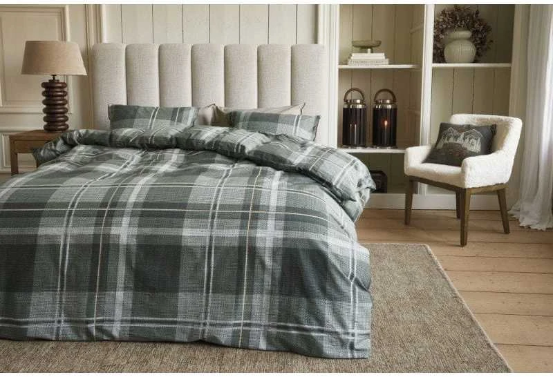 Riviera Maison Patalynės komplektas Tartan Check Žalias Pagalvės matmenys - 50x70 cm, Antklodės matmenys - 140x200 cm