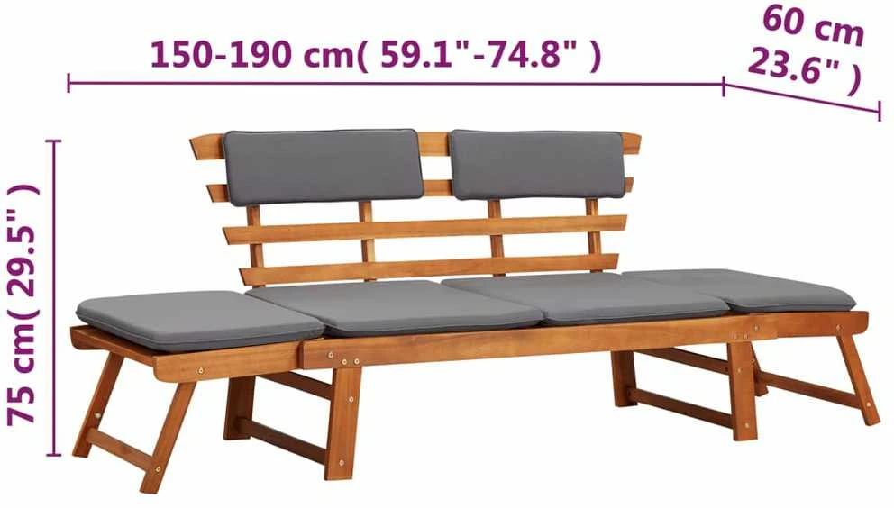 2-1 Sodo sofa su pagalvėmis, 190cm, akacijos medienos masyvas