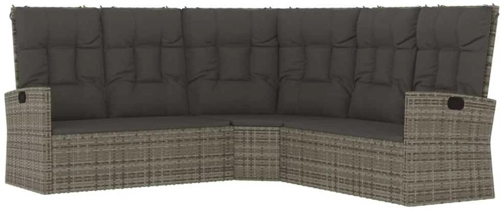 Lauko baldų komplektas Atlošiama kampinė sofa su pagalvėlėmis, pilka, poliratanas