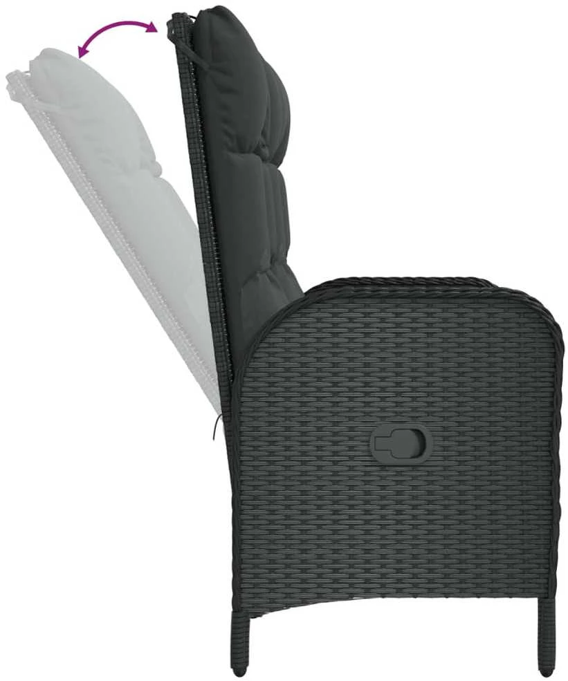 Atlošiamas sodo suoliukas su pagalvėmis, juodas, 107cm, ratanas