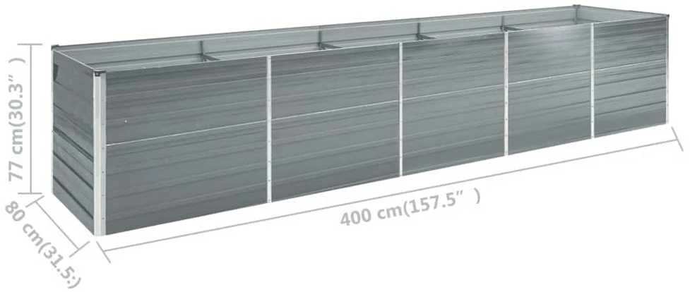 Aukštas sodo lovelis, pilkos spalvos, 400x80x77cm, plienas