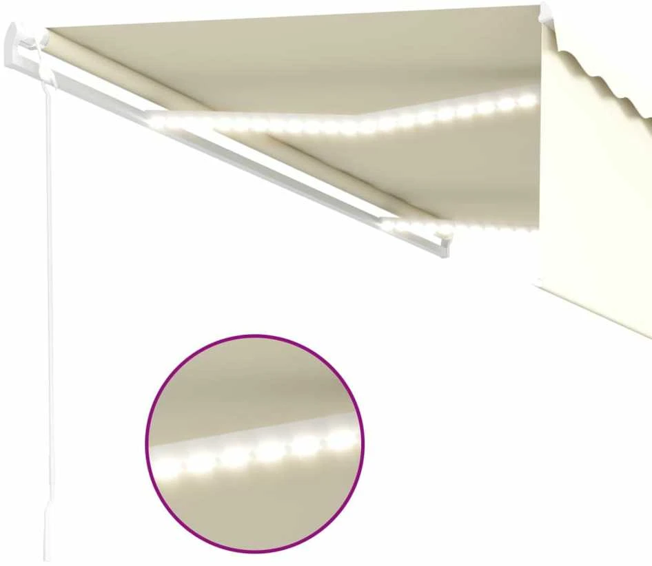 Automatinė markizė su uždanga/LED/vėjo jutikliu, kreminė, 5x3m