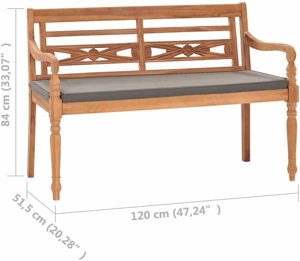 Batavia suoliukas su tamsiai pilka pagalve, 120cm, tikmedis