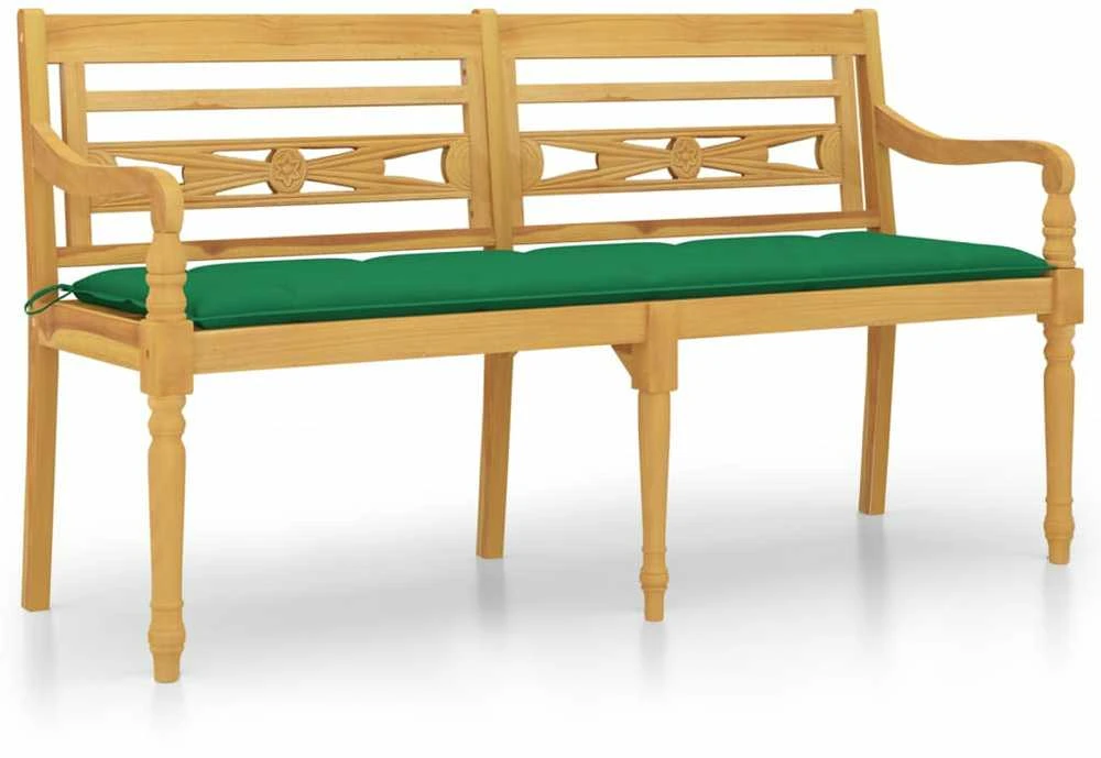 Batavia suoliukas su žalia pagalvėle, 150cm, tikmedžio masyvas