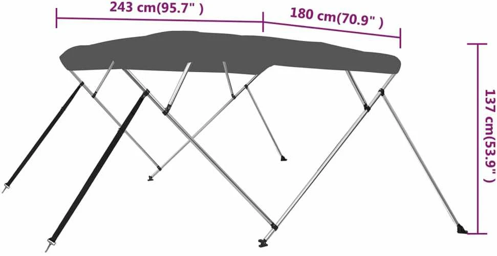 Bimini viršaus stogelis, antracito, 243x180x137cm, 4 lankai