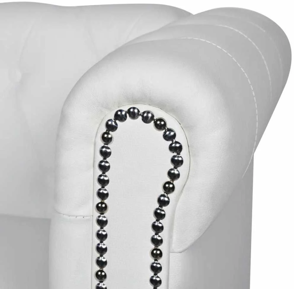 Chesterfield dvivietė sofa, dirbtinė oda, balta