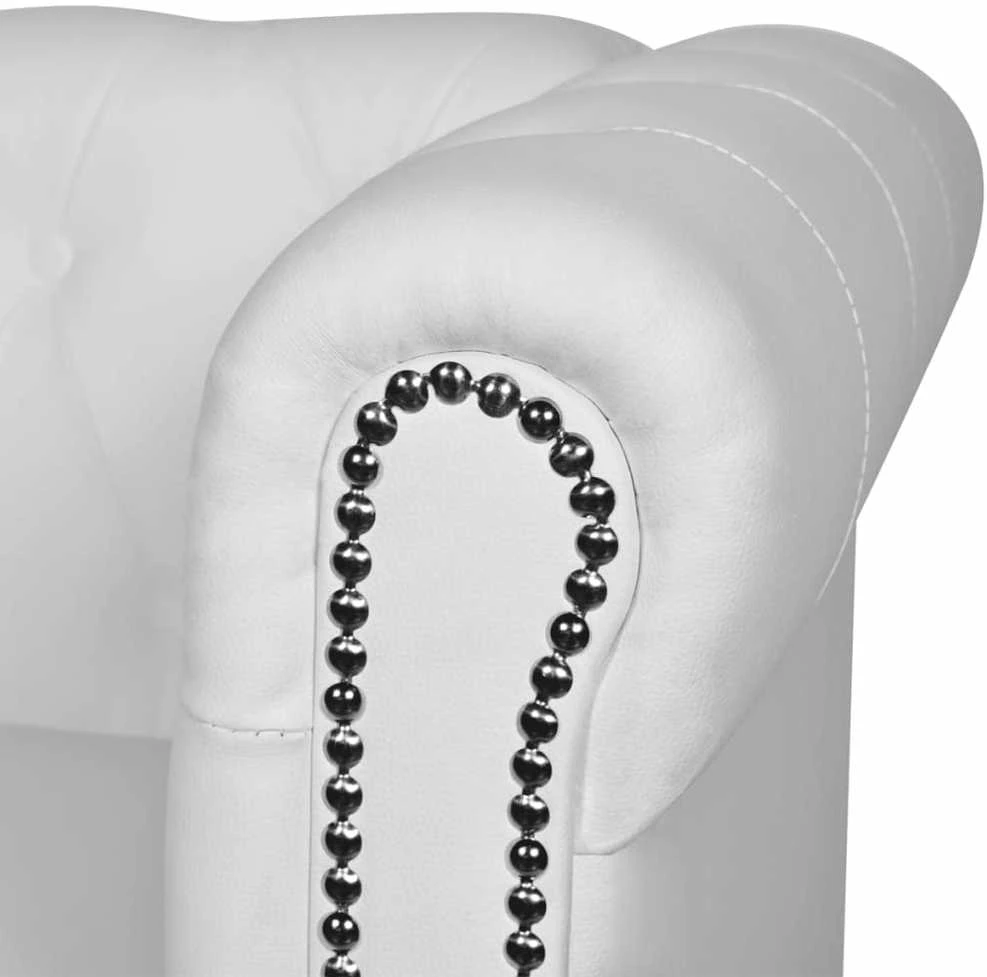 Chesterfield trivietė sofa, dirbtinė oda, balta
