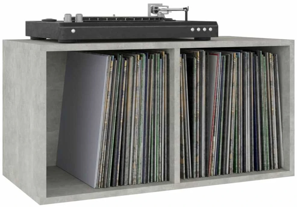 Dėžė vinilinėms plokštelėms, betono pilka, 71x34x36cm, mediena