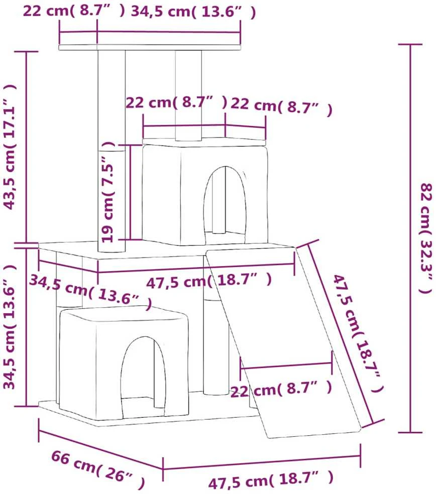Draskyklė katėms su stovais iš sizalio, kreminės spalvos, 82cm